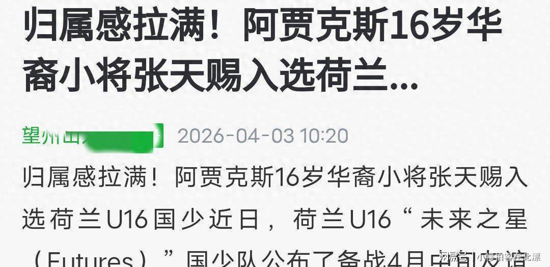  【深度解析】华裔球员入荷兰国少：青训体系与归化战略的双重启示 体育新闻